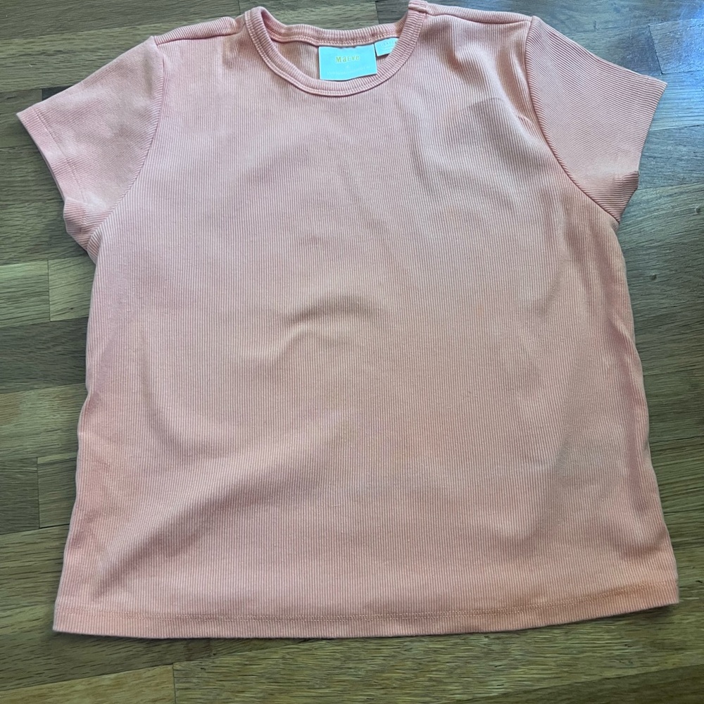 Maeve by Anthropologie Peach Ribbed Sleeve Top